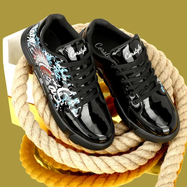 Black_Synthetic_Leather_Airmix_Round_Tip_Sports_Shoes_For_Men