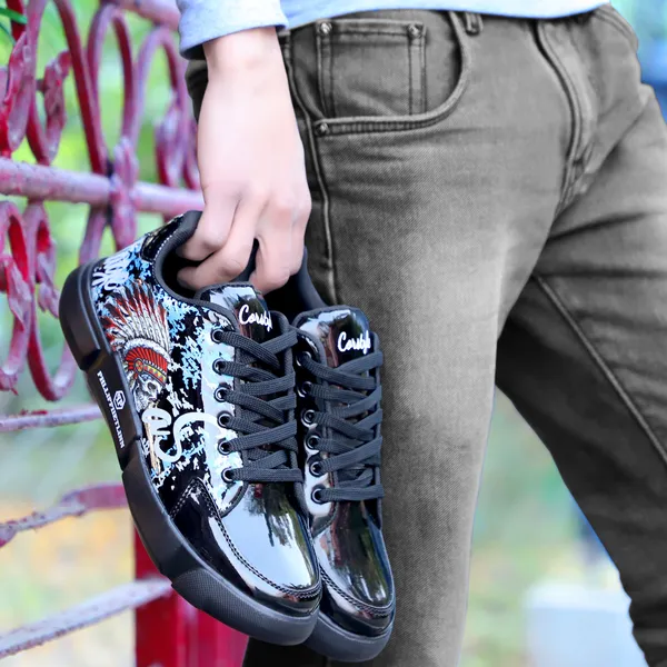 Black_Synthetic_Leather_Airmix_Round_Tip_Sports_Shoes_For_Men