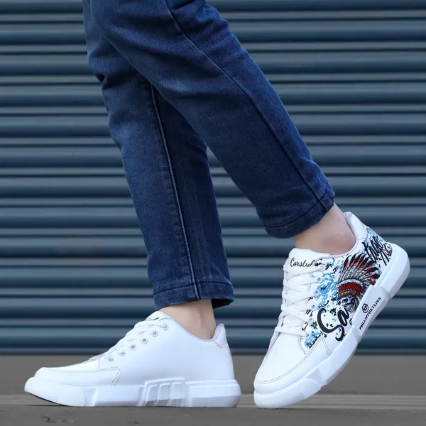 White_Synthetic_Leather_Airmix_Round_Tip_Sports_Shoes_For_Men