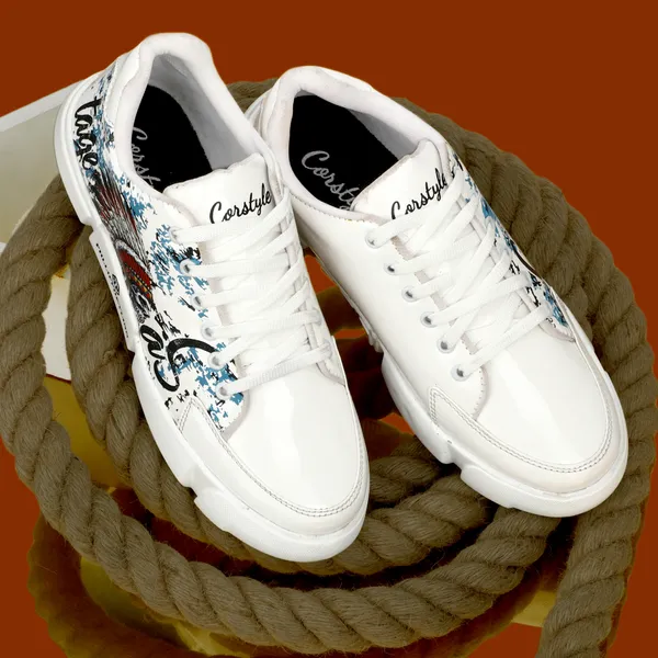 White_Synthetic_Leather_Airmix_Round_Tip_Sports_Shoes_For_Men