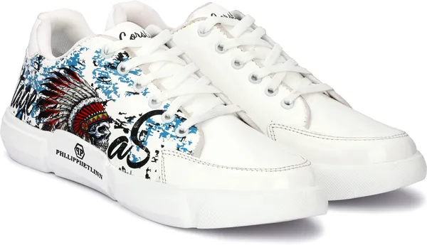 White_Synthetic_Leather_Airmix_Round_Tip_Sports_Shoes_For_Men