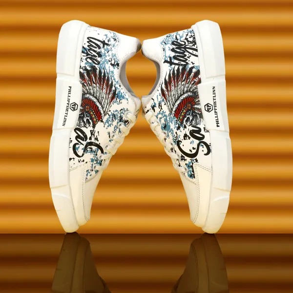 White_Synthetic_Leather_Airmix_Round_Tip_Sports_Shoes_For_Men