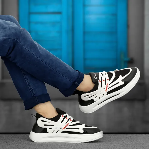 Black_Synthetic_Leather_Airmix_Round_Tip_Casual_Shoes_For_Men