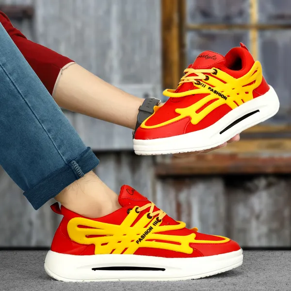 Red_Synthetic_Leather_Airmix_Round_Tip_Casual_Shoes_For_Men