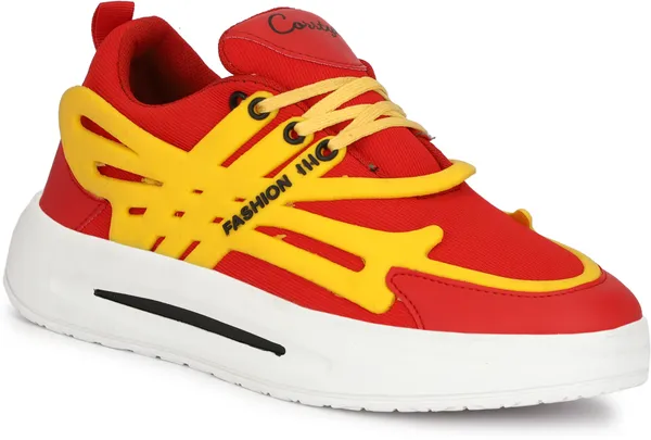 Red_Synthetic_Leather_Airmix_Round_Tip_Casual_Shoes_For_Men