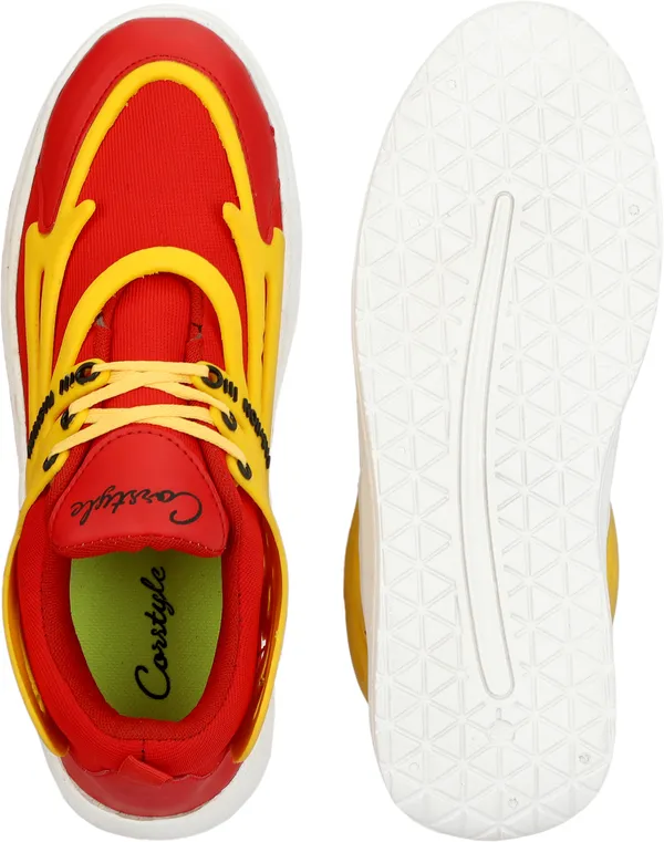 Red_Synthetic_Leather_Airmix_Round_Tip_Casual_Shoes_For_Men