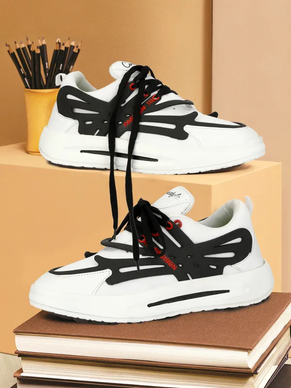 White_Synthetic_Leather_Airmix_Round_Tip_Casual_Shoes_For_Men