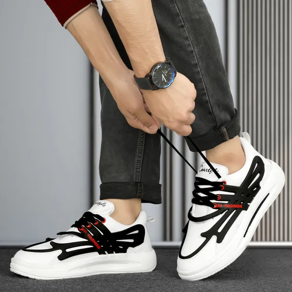 White_Synthetic_Leather_Airmix_Round_Tip_Casual_Shoes_For_Men