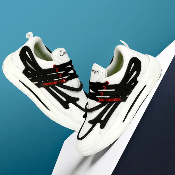 White_Synthetic_Leather_Airmix_Round_Tip_Casual_Shoes_For_Men