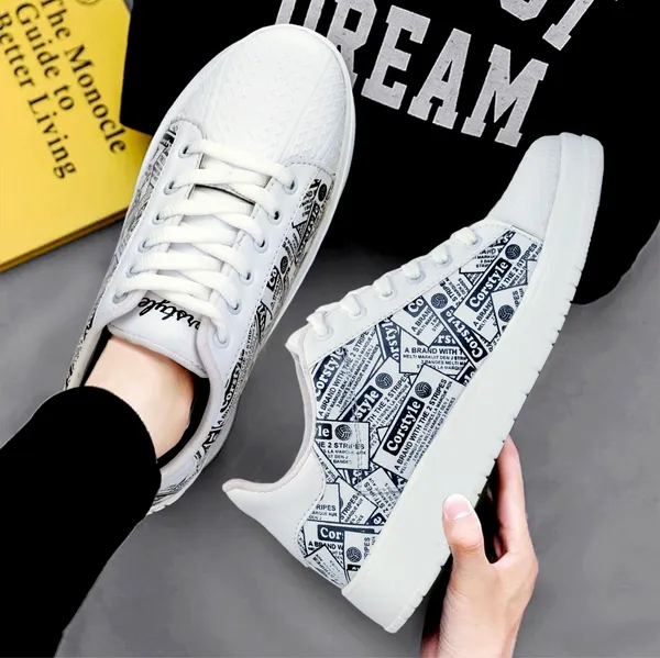 White_Synthetic_Leather_Airmix_Round_Tip_Casual_Shoes_For_Men