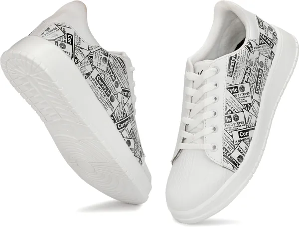 White_Synthetic_Leather_Airmix_Round_Tip_Casual_Shoes_For_Men