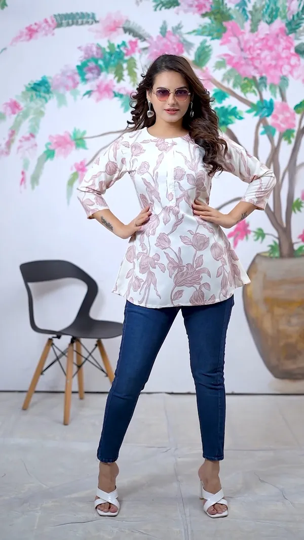White_Cotton_Blend_Digital_Printed_Round_Neck_Short_Kurti_|_For_Women