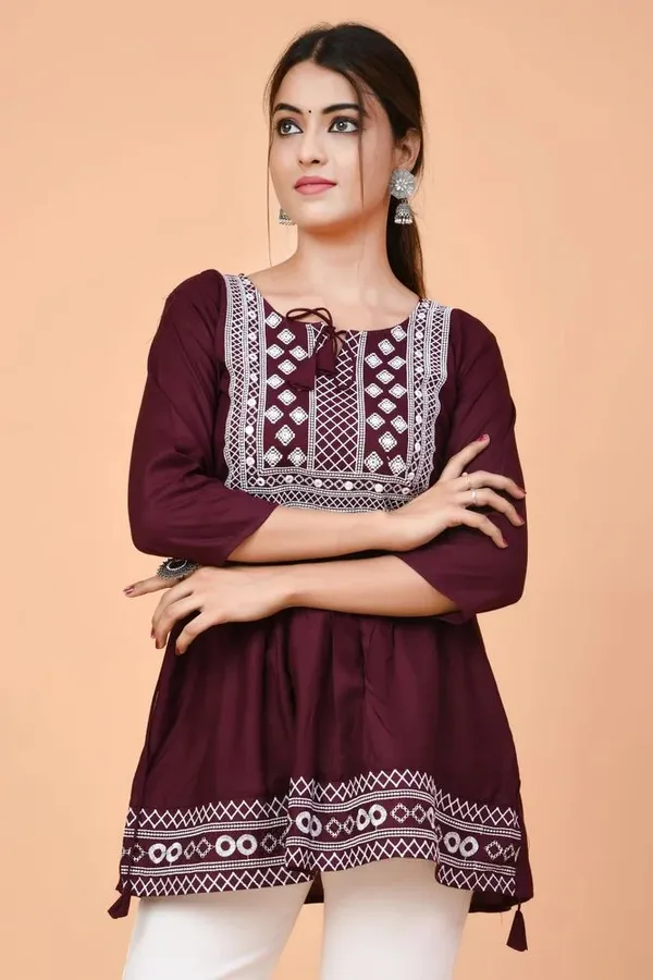 Maroon_Embroidered_Round_Neck_Top_|_For_Women