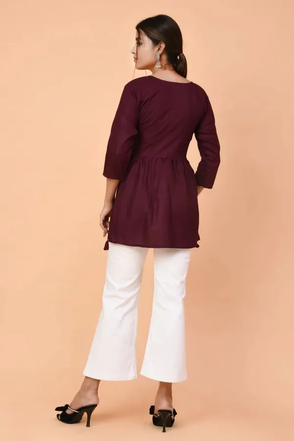 Maroon_Embroidered_Round_Neck_Top_|_For_Women