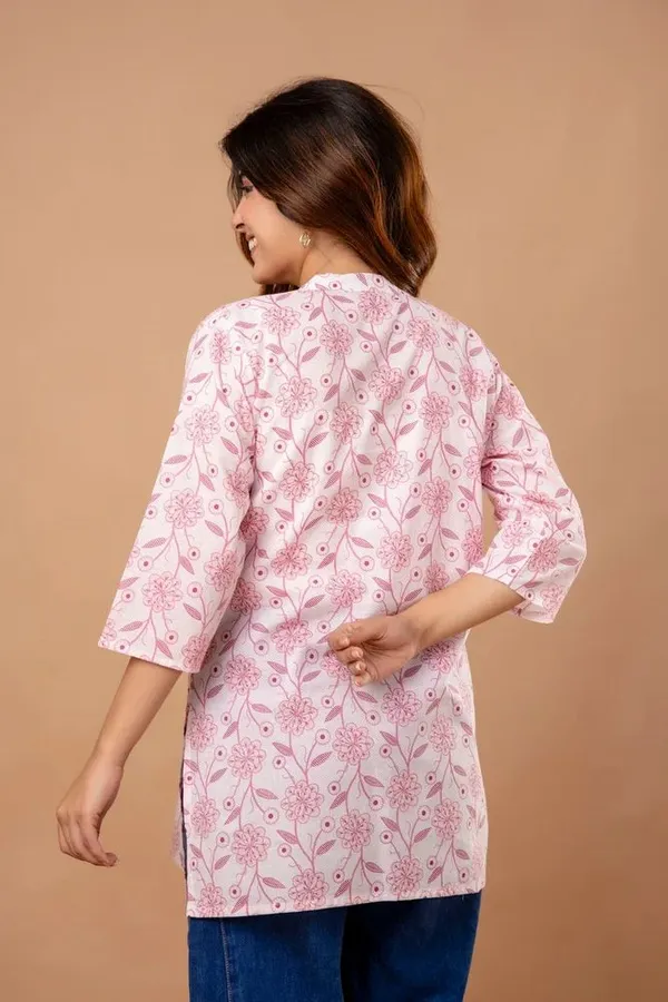 Pink_Floral_Printed_Cotton_Short_Kurti_|_For_Women