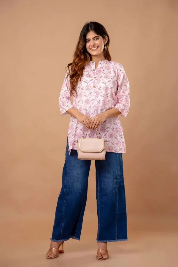 Pink_Floral_Printed_Cotton_Short_Kurti_|_For_Women