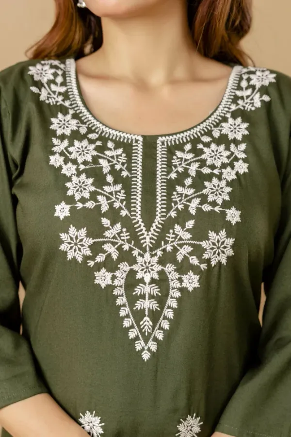 Green_Cotton_Rayon_Embroidered_Short_Kurti_|_For_Women
