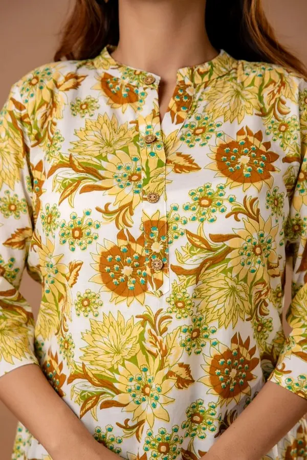Yellow_Jaipuri_Printed_Cotton_Short_Kurti_|_For_Women