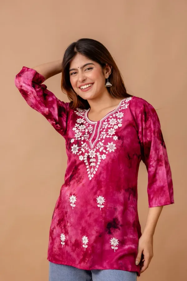 Pink_Rayon_Embroidered_Short_Kurti_|_For_Women