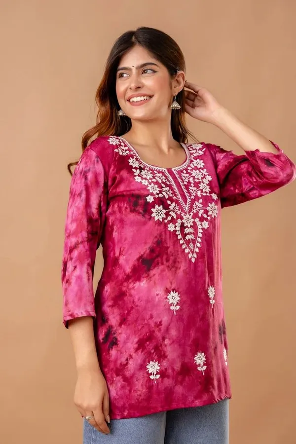 Pink_Rayon_Embroidered_Short_Kurti_|_For_Women