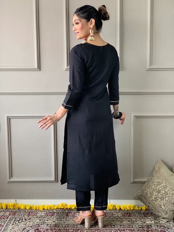 Black_Rayon_Slub_Embroidered_Kurta_With_Pant_&_Dupatta_Set_|_For_Women