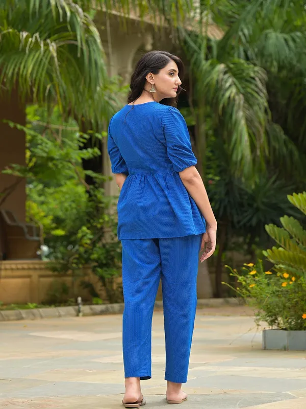 Blue_Cotton_Self-Woven_Top_and_Pant_Co-ord_Set_|_For_Women
