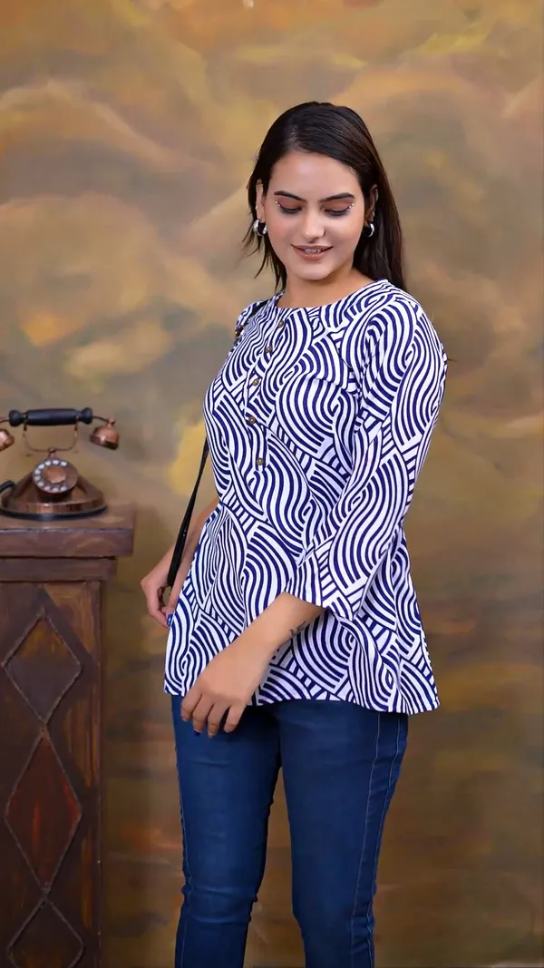 Blue_Printed_Round_Neck_Rayon_Short_Kurti_|_For_Women