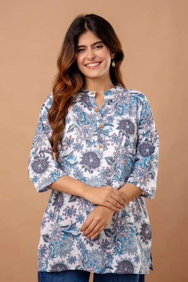 Grey_Digital_Printed_Cotton_Short_Kurti_|_For_Women