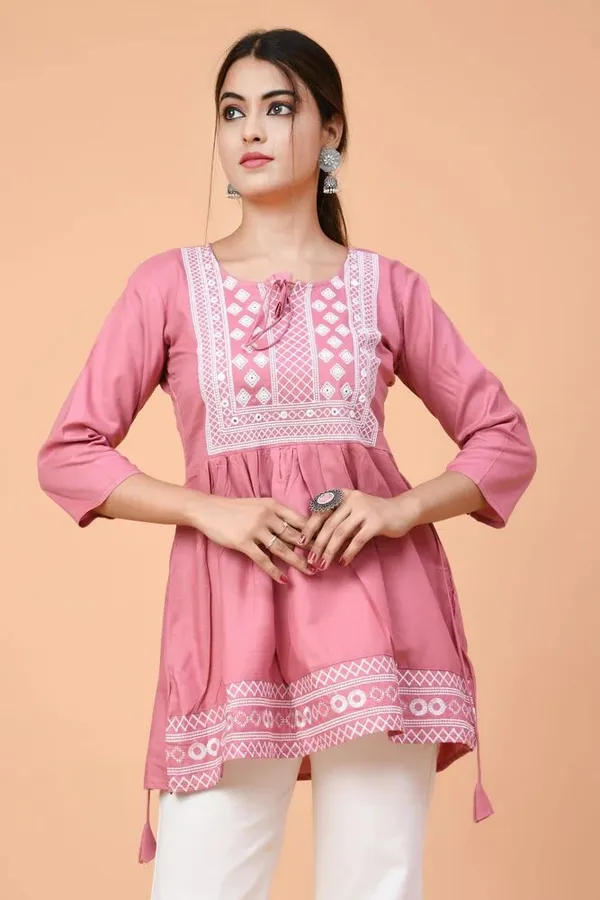 Pink_Embroidered_Round_Neck_Top_|_For_Women