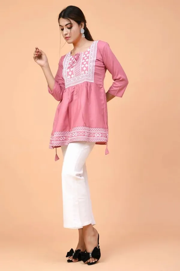 Pink_Embroidered_Round_Neck_Top_|_For_Women