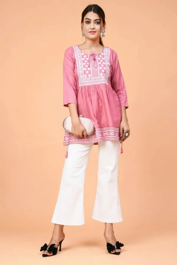Pink_Embroidered_Round_Neck_Top_|_For_Women