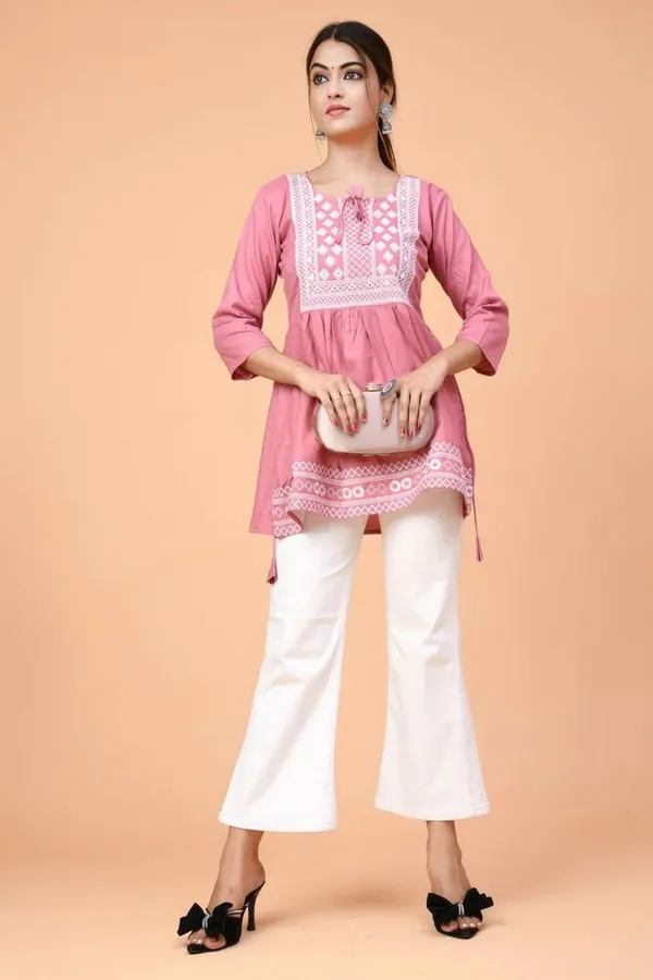 Pink_Embroidered_Round_Neck_Top_|_For_Women