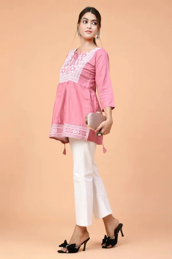 Pink_Embroidered_Round_Neck_Top_|_For_Women