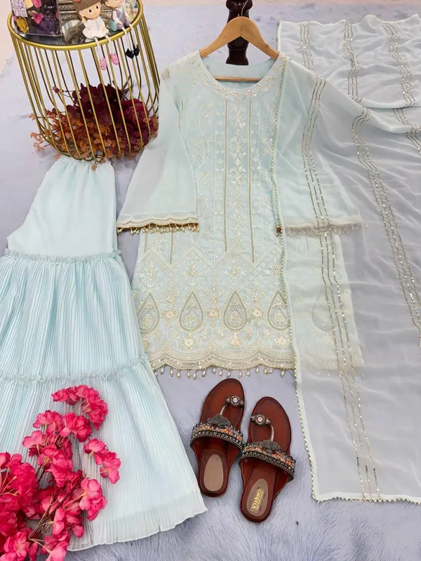 Aqua_Blue_Designer_Readymade_Top_Plazzo_&_Dupatta_For_Women