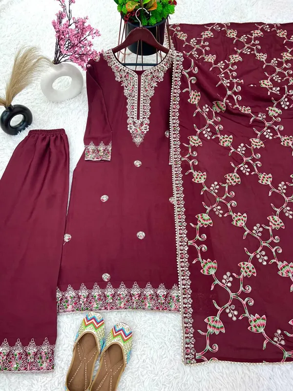 Maroon_Designer_Party_Wear_Look_Fancy_Top-Dupatta_And_Fully_Stitched_Sharara_For_Women