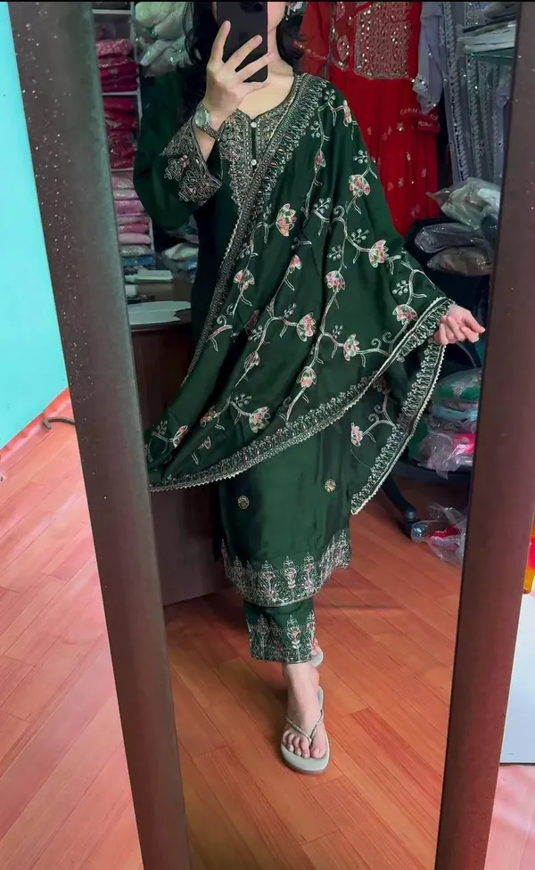 Green_Designer_Party_Wear_Look_Fancy_Top-Dupatta_And_Fully_Stitched_Sharara_For_Women