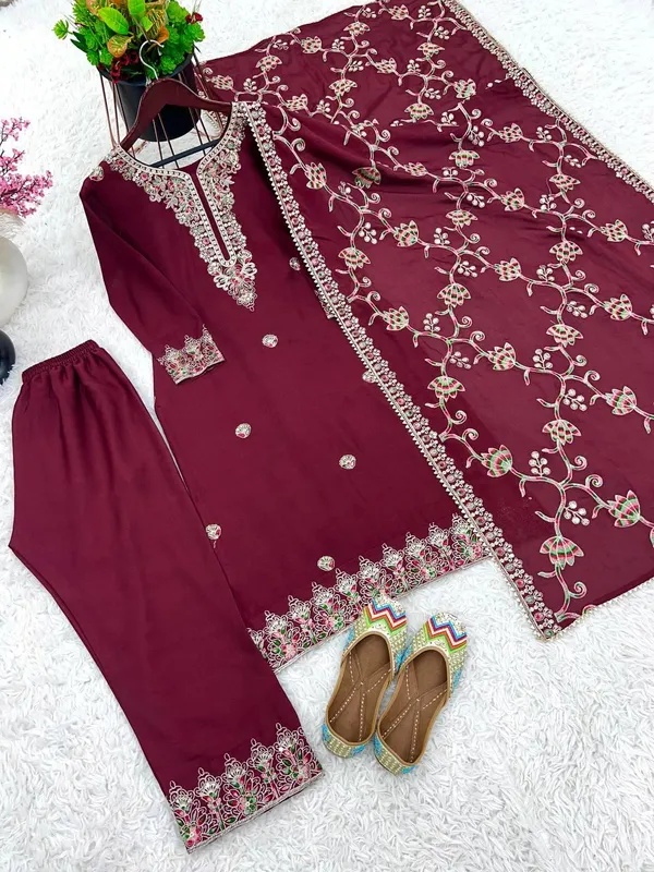 Maroon_Designer_Party_Wear_Look_Fancy_Top-Dupatta_And_Fully_Stitched_Sharara_For_Women