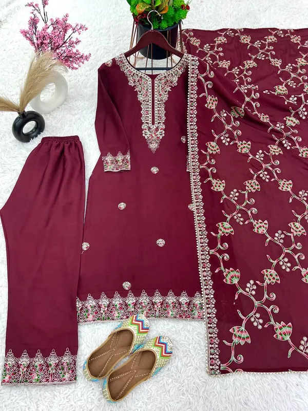 Maroon_Designer_Party_Wear_Look_Fancy_Top-Dupatta_And_Fully_Stitched_Sharara_For_Women