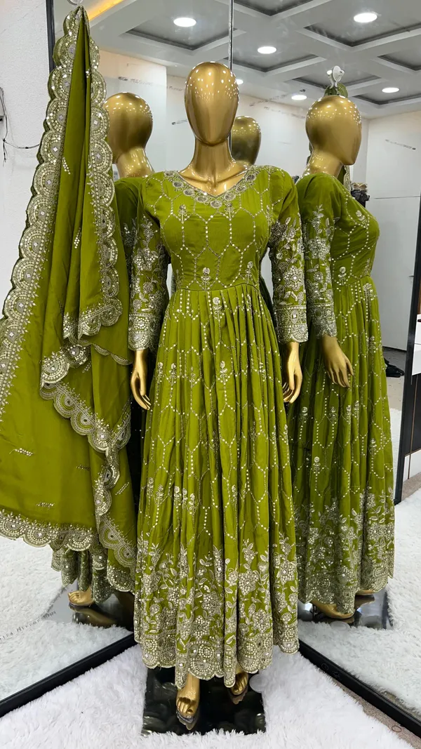 Parrot_Designer_Party_Wear_Look_Full_Heavy_Embroidery_Sequence_Work_Gown_With_Dupatta_For_Women