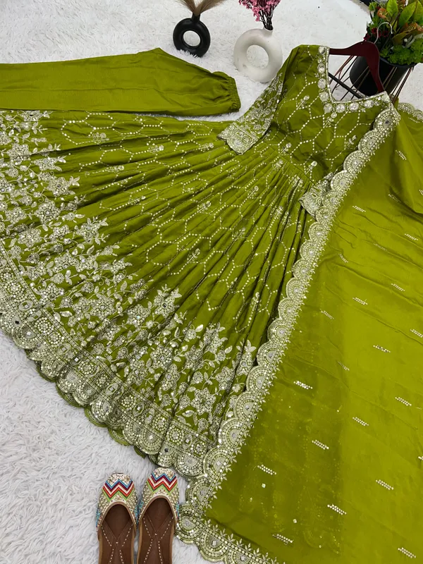Parrot_Designer_Party_Wear_Look_Full_Heavy_Embroidery_Sequence_Work_Gown_With_Dupatta_For_Women