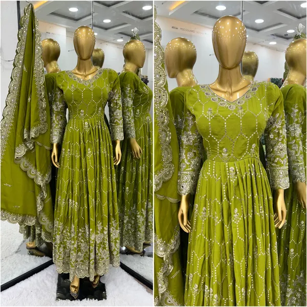 Parrot_Designer_Party_Wear_Look_Full_Heavy_Embroidery_Sequence_Work_Gown_With_Dupatta_For_Women