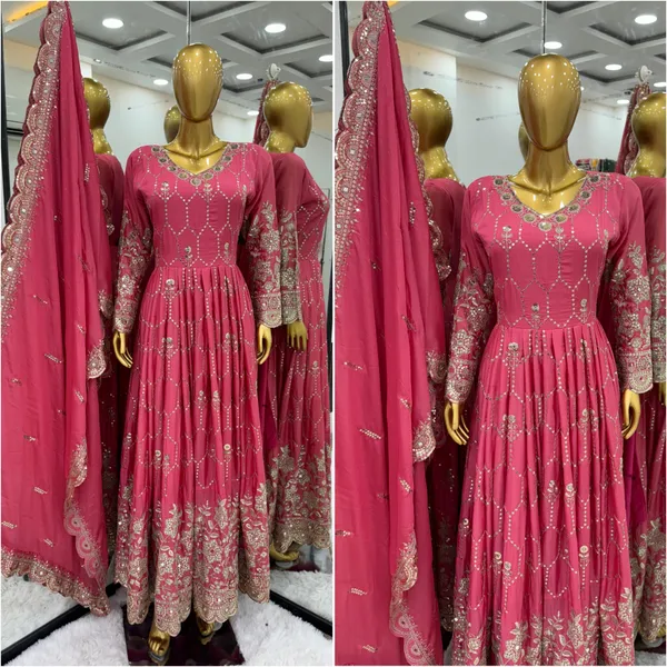 Pink_Designer_Party_Wear_Look_Full_Heavy_Embroidery_Sequence_Work_Gown_With_Dupatta_For_Women