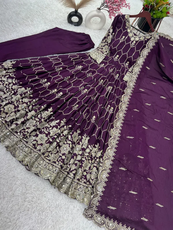 Purple_Designer_Party_Wear_Look_Full_Heavy_Embroidery_Sequence_Work_Gown_With_Dupatta_For_Women