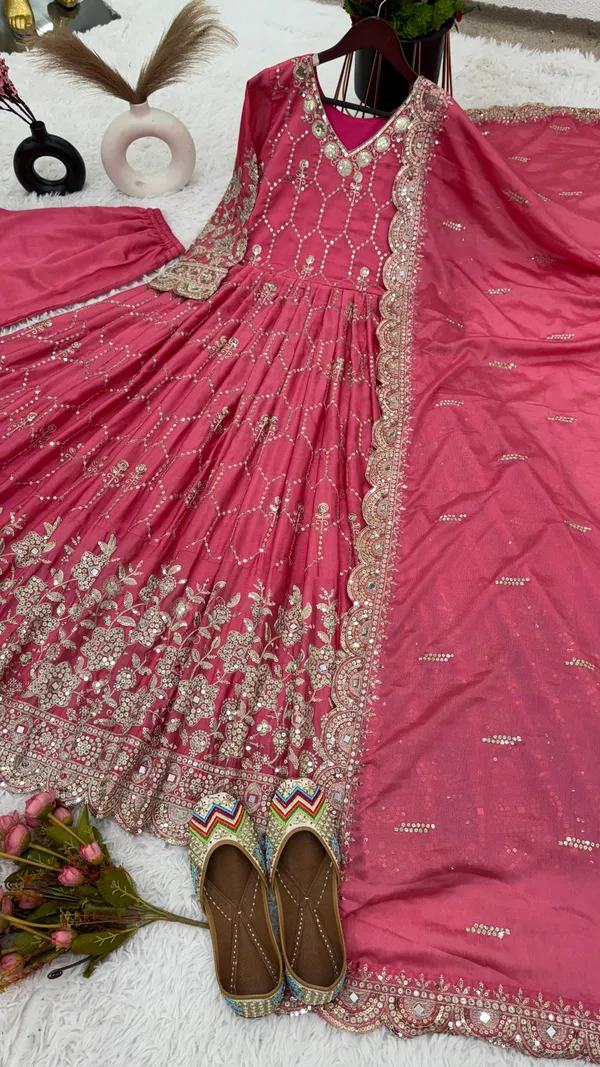 Pink_Designer_Party_Wear_Look_Full_Heavy_Embroidery_Sequence_Work_Gown_With_Dupatta_For_Women