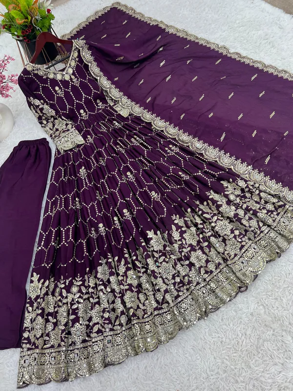 Purple_Designer_Party_Wear_Look_Full_Heavy_Embroidery_Sequence_Work_Gown_With_Dupatta_For_Women