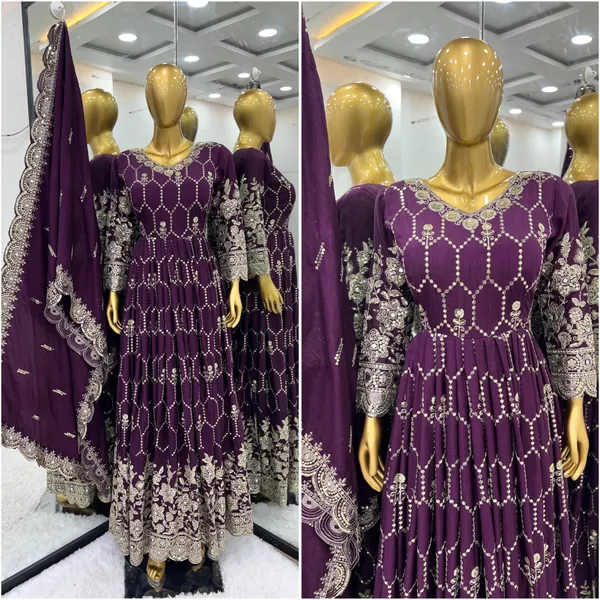 Purple_Designer_Party_Wear_Look_Full_Heavy_Embroidery_Sequence_Work_Gown_With_Dupatta_For_Women