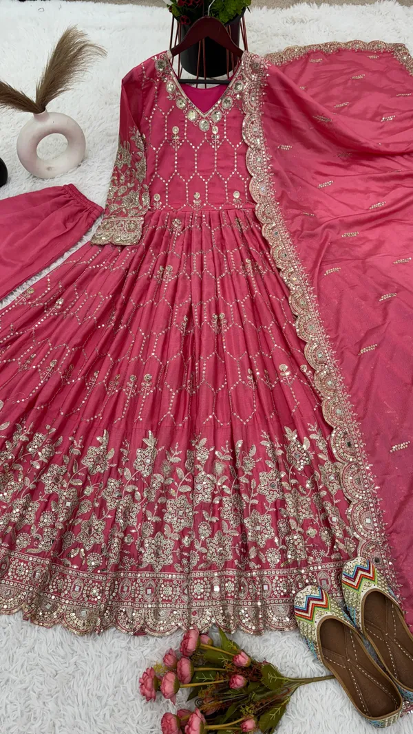Pink_Designer_Party_Wear_Look_Full_Heavy_Embroidery_Sequence_Work_Gown_With_Dupatta_For_Women