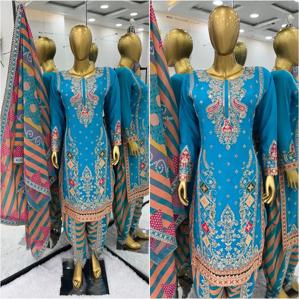 Sky_Designer_Party_Wear_Look_Top_,Dhoti_Salwar_And_Dupatta_Reddy_To_Wear_For_Women