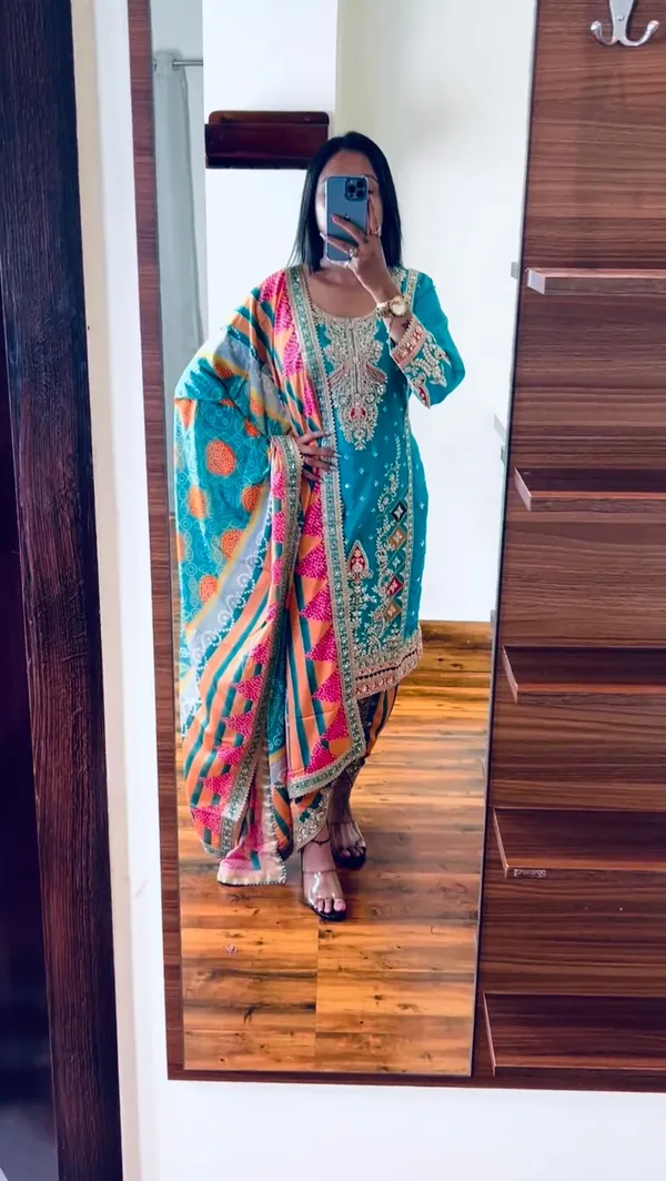 Sky_Designer_Party_Wear_Look_Top_,Dhoti_Salwar_And_Dupatta_Reddy_To_Wear_For_Women