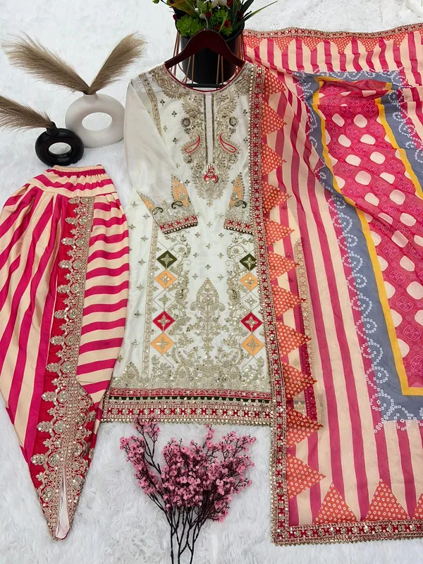 White_Designer_Party_Wear_Look_Top_,Dhoti_Salwar_And_Dupatta_Reddy_To_Wear_For_Women